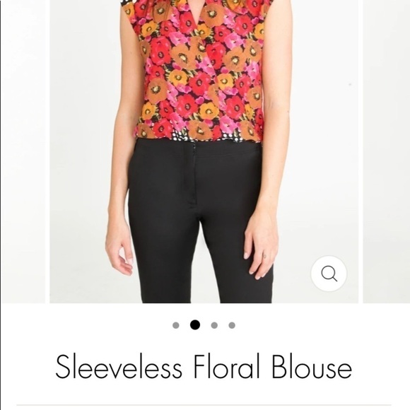 350. 🇨🇦 Femme de Carriere Sleeveless Blouse. Bright floral black and white. - Picture 8 of 11